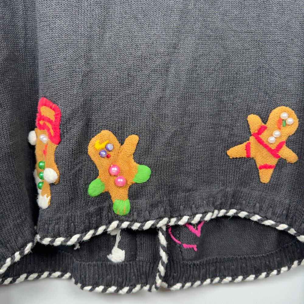 Vintage 90s Michael Simon Women's Christmas Sweater Gingerbread Man Size 2 - Picture 6 of 10